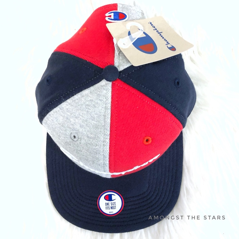 Champion Reverse Weave Red Blue Grey Strapback Hat - Picture 4 of 7